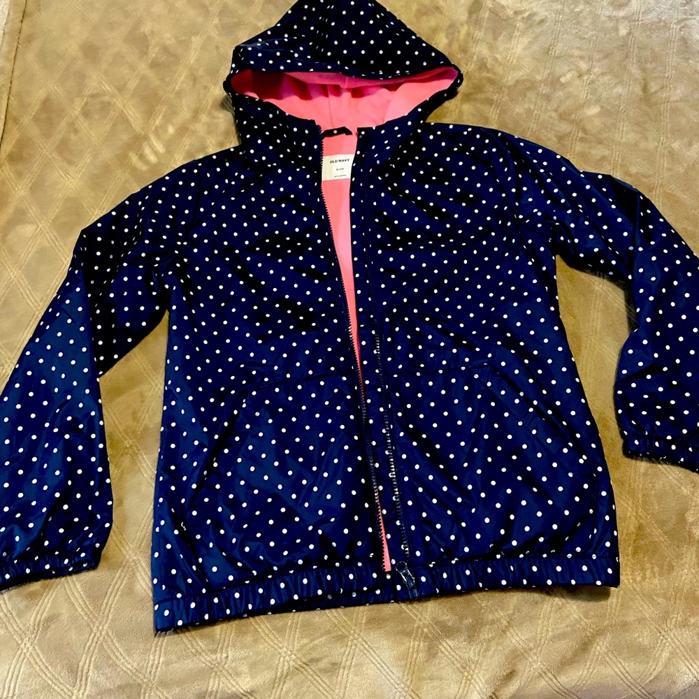 Old Navy Girl Dot Foil Print Rain Jacket Size XL 14 - Picture 1 of 4